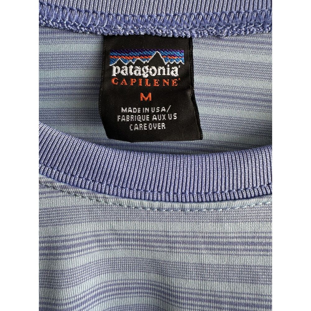 Patagonia Capilene Long Sleeve Shirt Womens Medium Blue Stripe USA Made